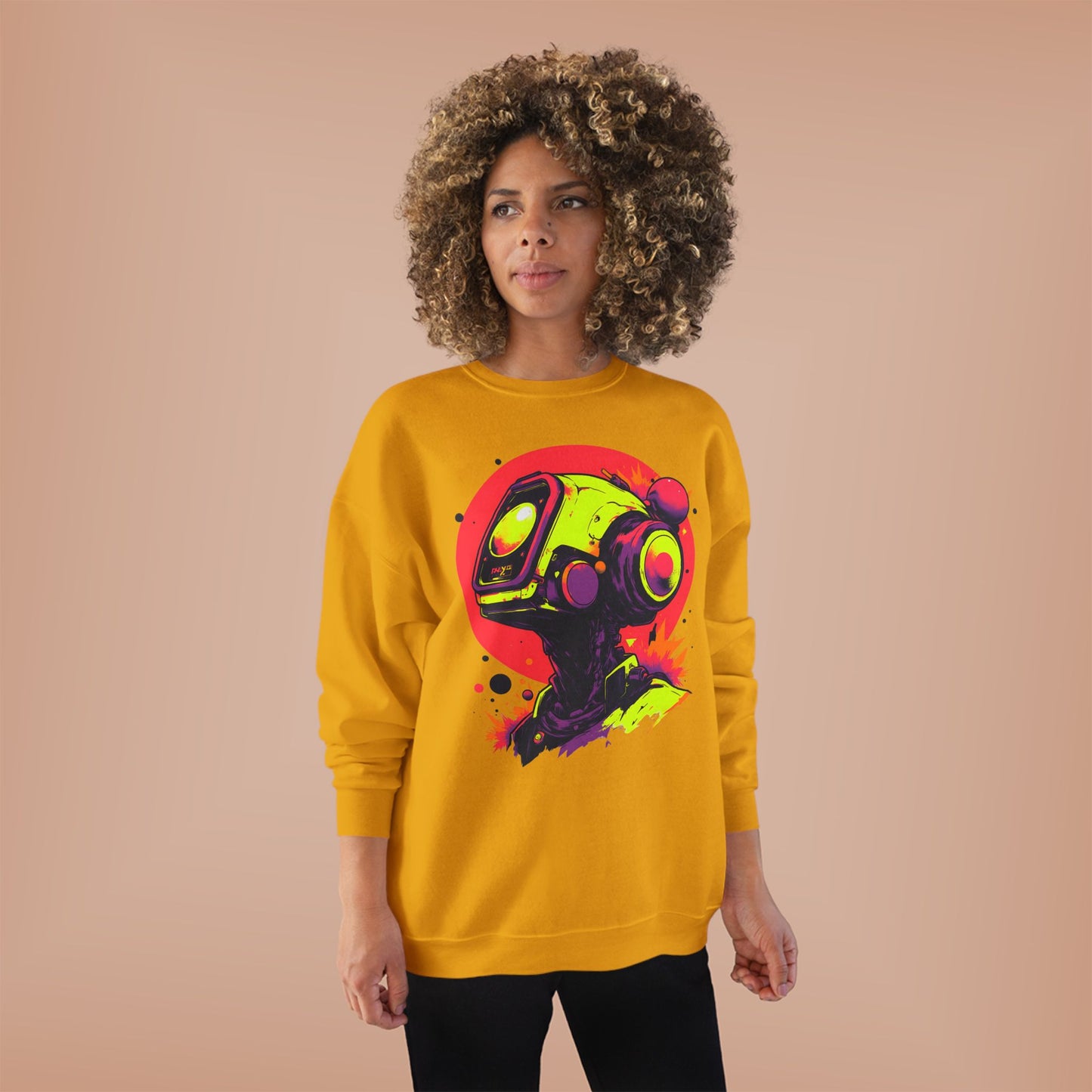Unisex EcoSmart® Crewneck Sweatshirt | Y2K Abstract Robot T-Shirt Design