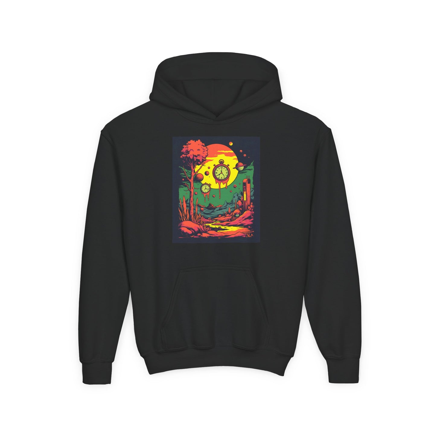 Youth Heavy Blend Hooded Sweatshirt | Surreal Dripping Geometry