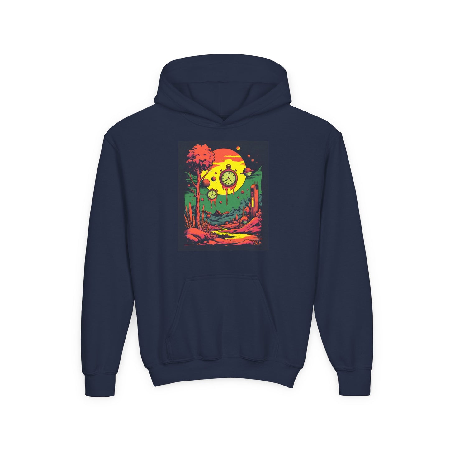 Youth Heavy Blend Hooded Sweatshirt | Surreal Dripping Geometry