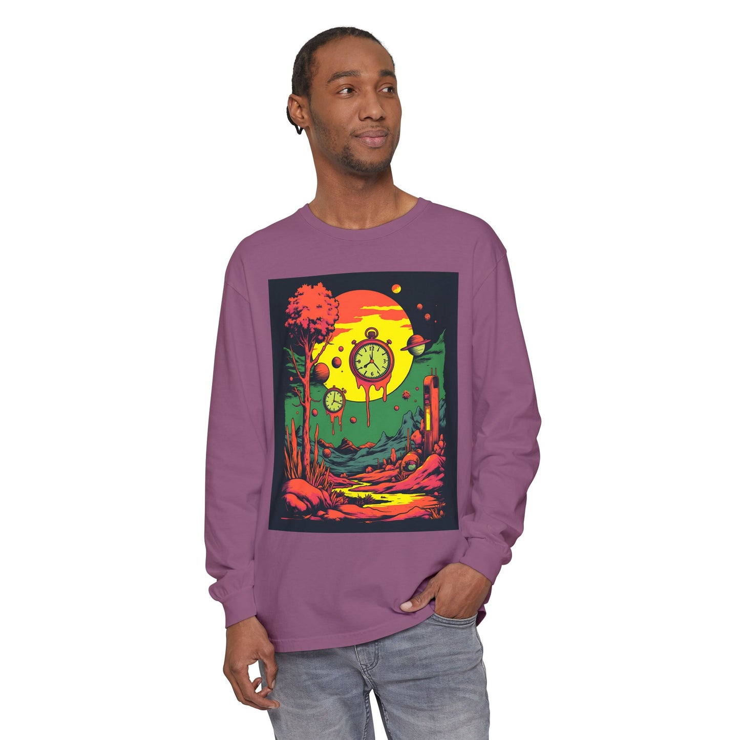Unisex Garment-dyed Long Sleeve T-Shirt | Surreal Dripping Geometry