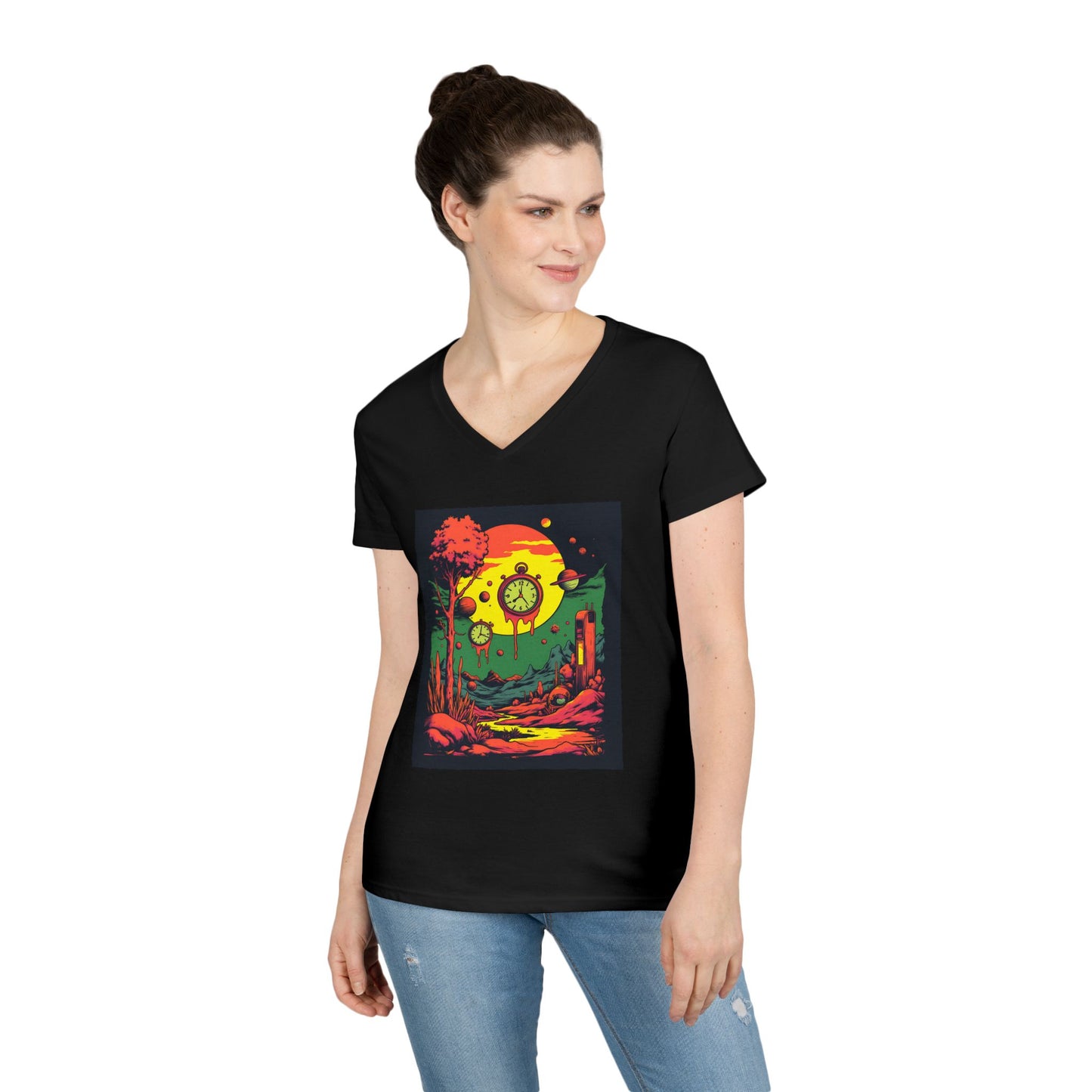 Ladies' V-Neck T-Shirt | Surreal Dripping Geometry