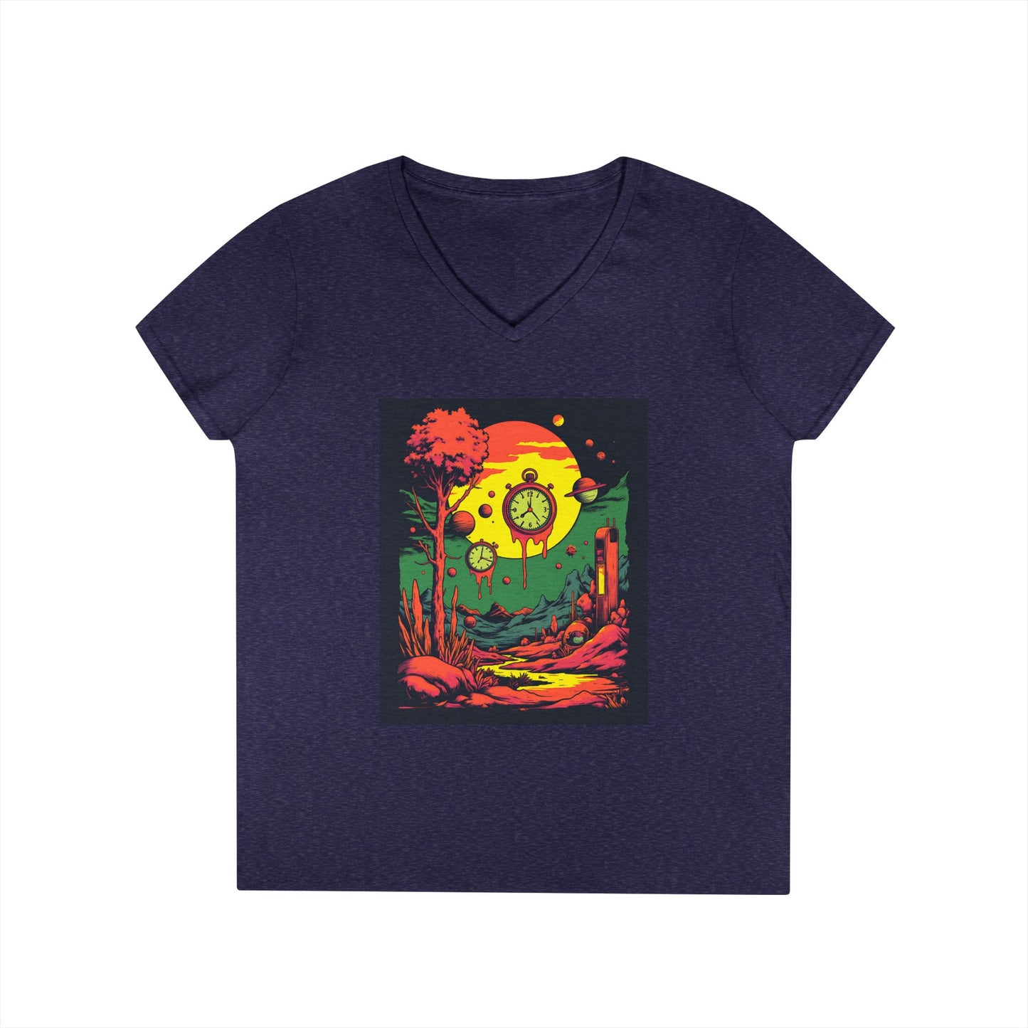 Ladies' V-Neck T-Shirt | Surreal Dripping Geometry
