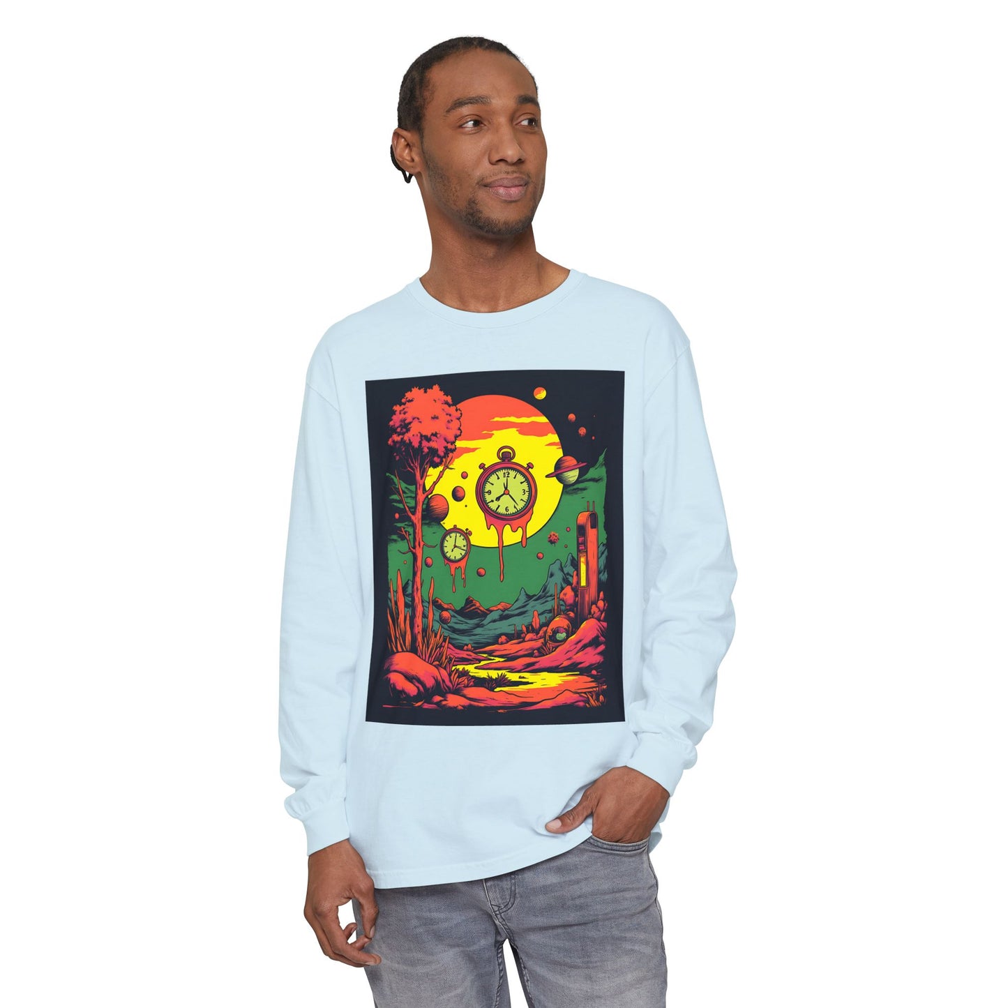 Unisex Garment-dyed Long Sleeve T-Shirt | Surreal Dripping Geometry
