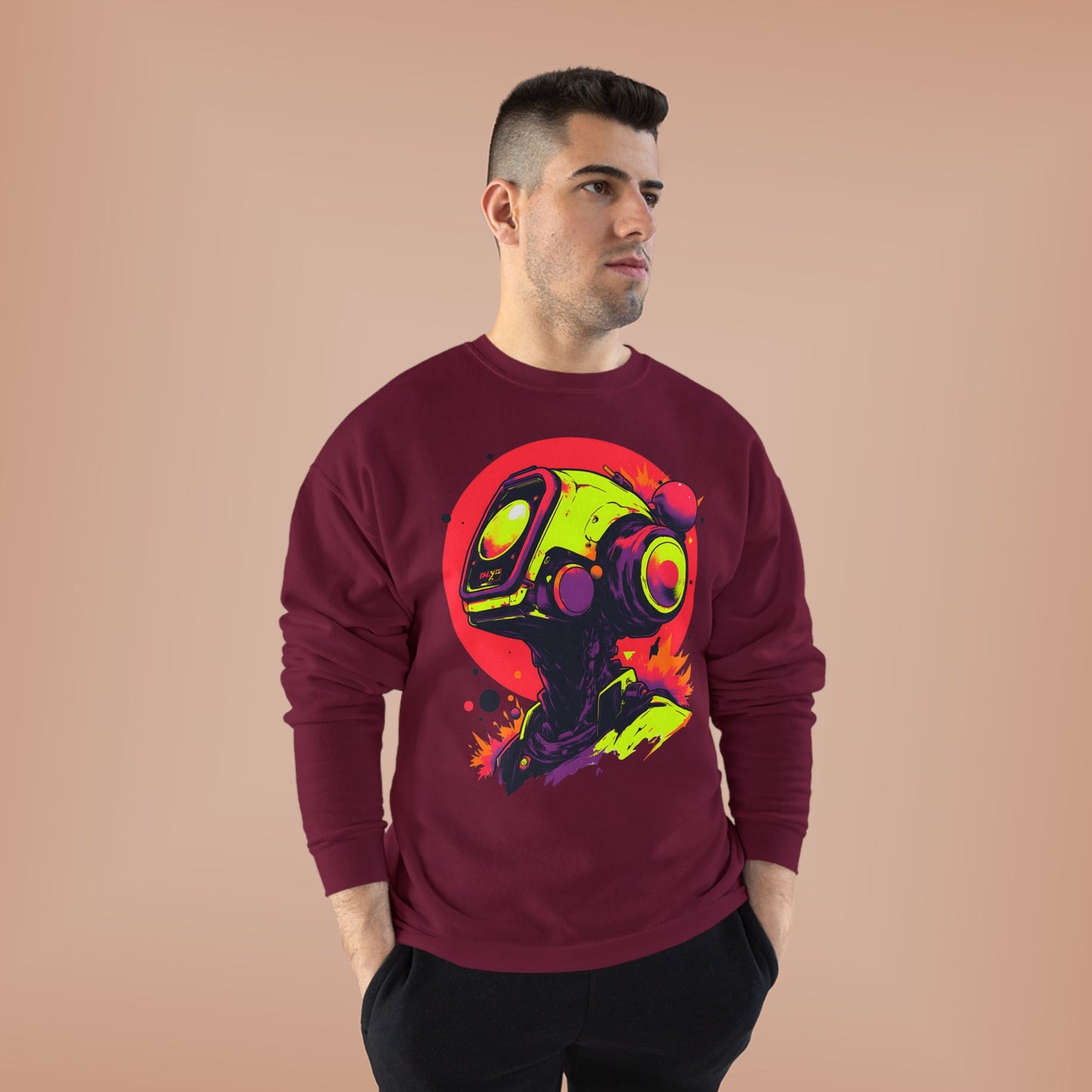 Unisex EcoSmart® Crewneck Sweatshirt | Y2K Abstract Robot T-Shirt Design