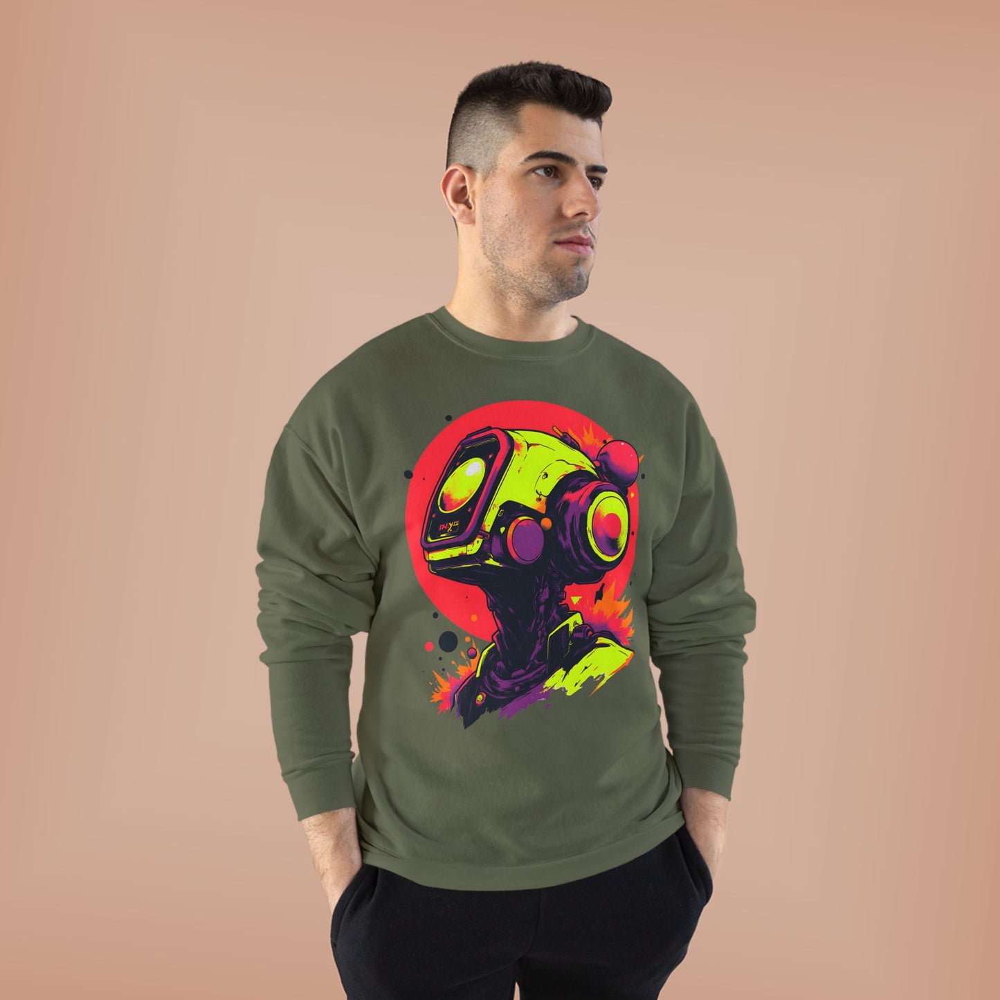 Unisex EcoSmart® Crewneck Sweatshirt | Y2K Abstract Robot T-Shirt Design