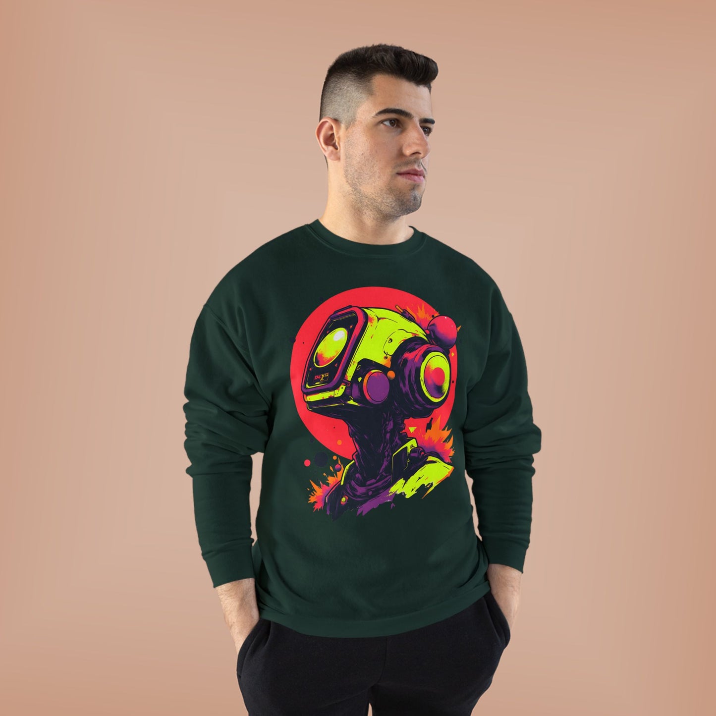 Unisex EcoSmart® Crewneck Sweatshirt | Y2K Abstract Robot T-Shirt Design