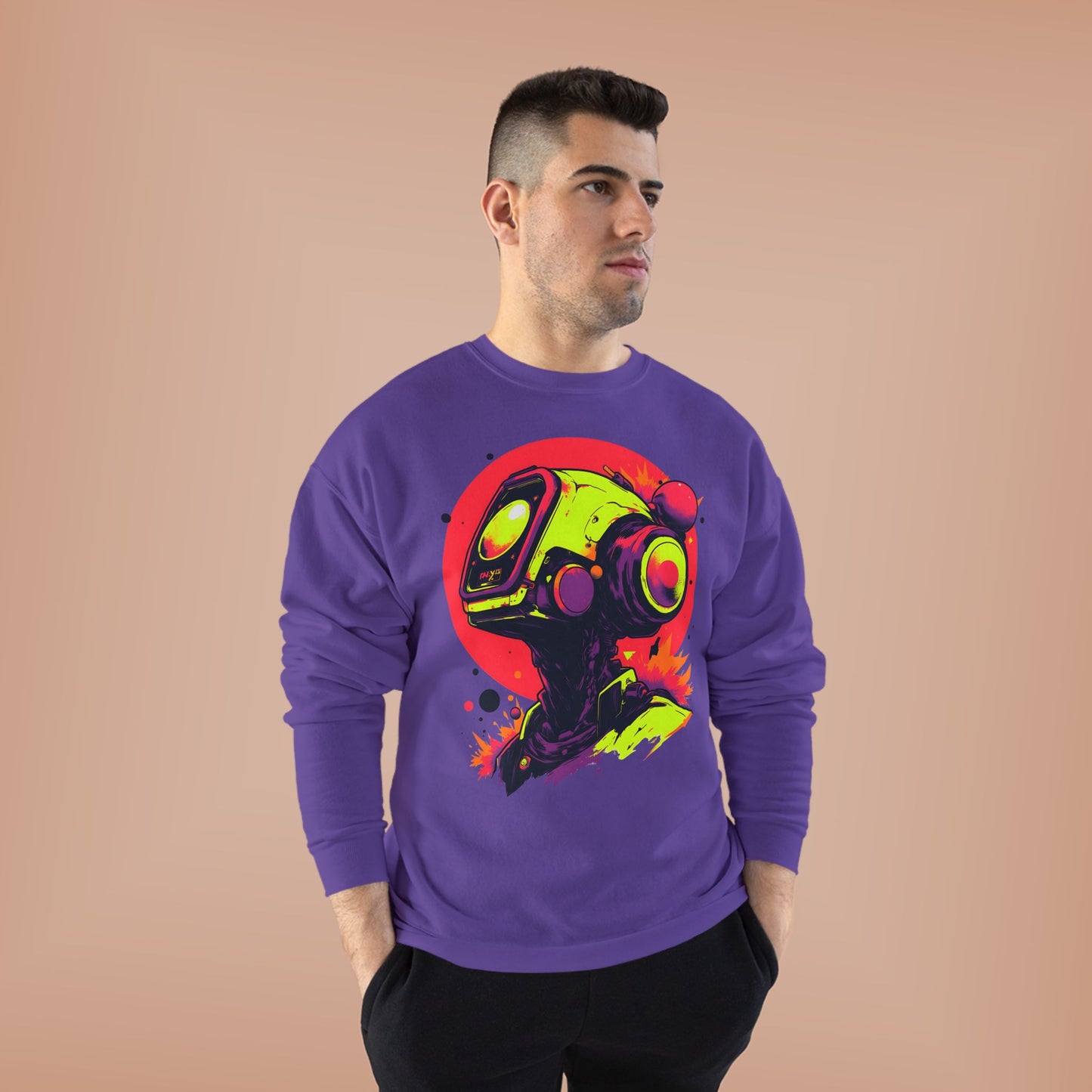 Unisex EcoSmart® Crewneck Sweatshirt | Y2K Abstract Robot T-Shirt Design