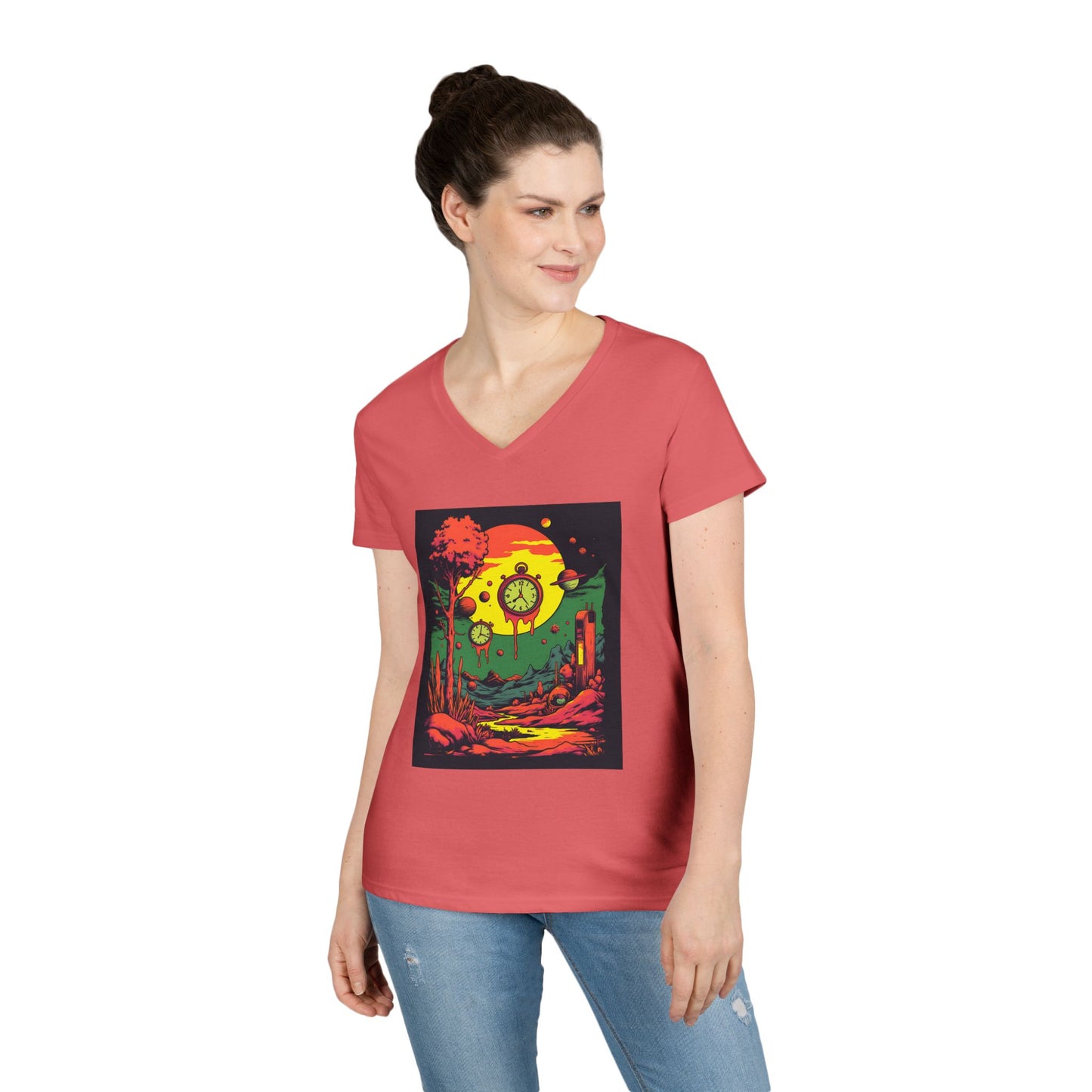 Ladies' V-Neck T-Shirt | Surreal Dripping Geometry