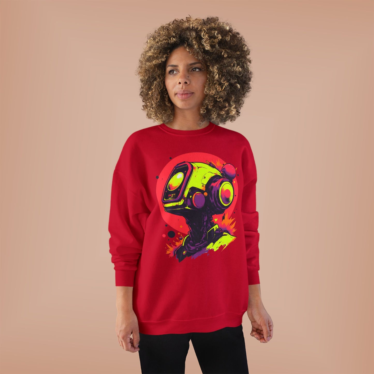 Unisex EcoSmart® Crewneck Sweatshirt | Y2K Abstract Robot T-Shirt Design