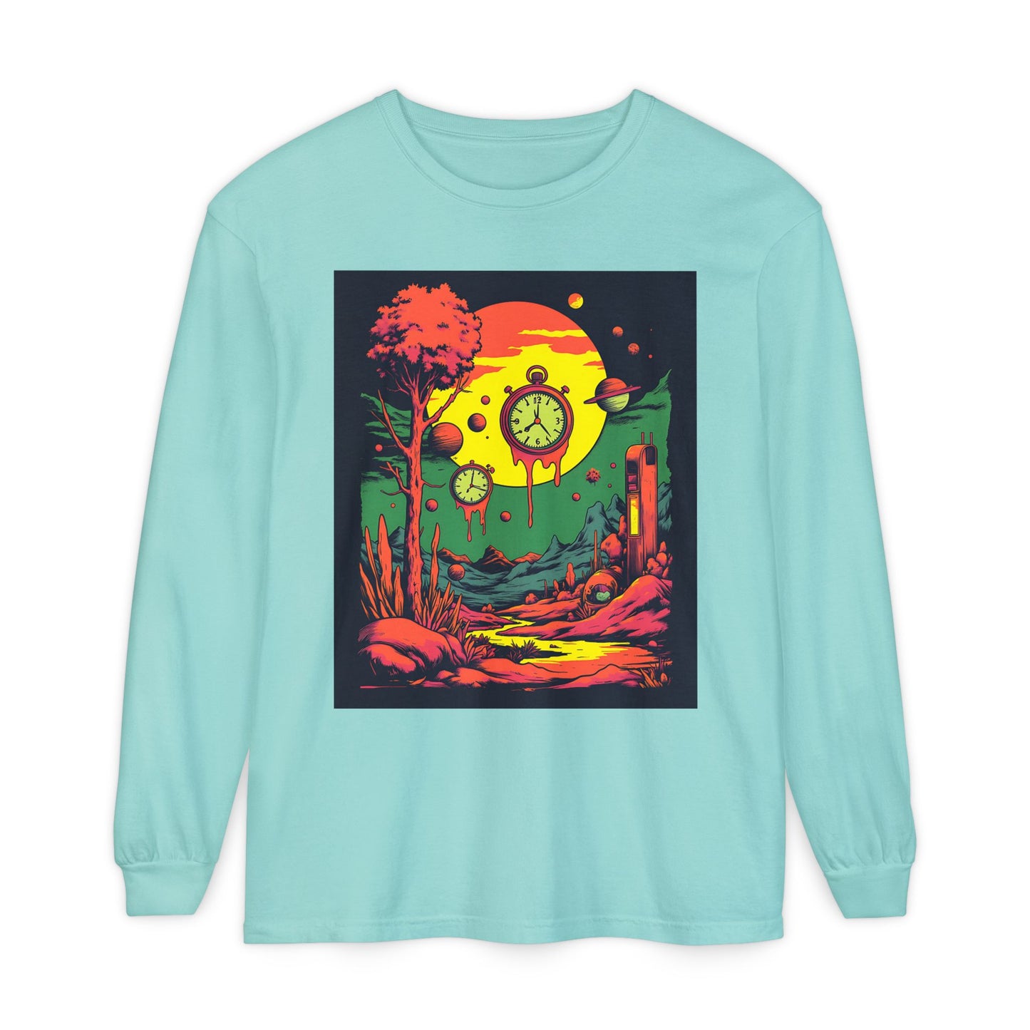 Unisex Garment-dyed Long Sleeve T-Shirt | Surreal Dripping Geometry