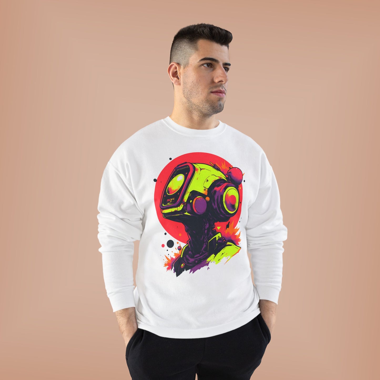 Unisex EcoSmart® Crewneck Sweatshirt | Y2K Abstract Robot T-Shirt Design