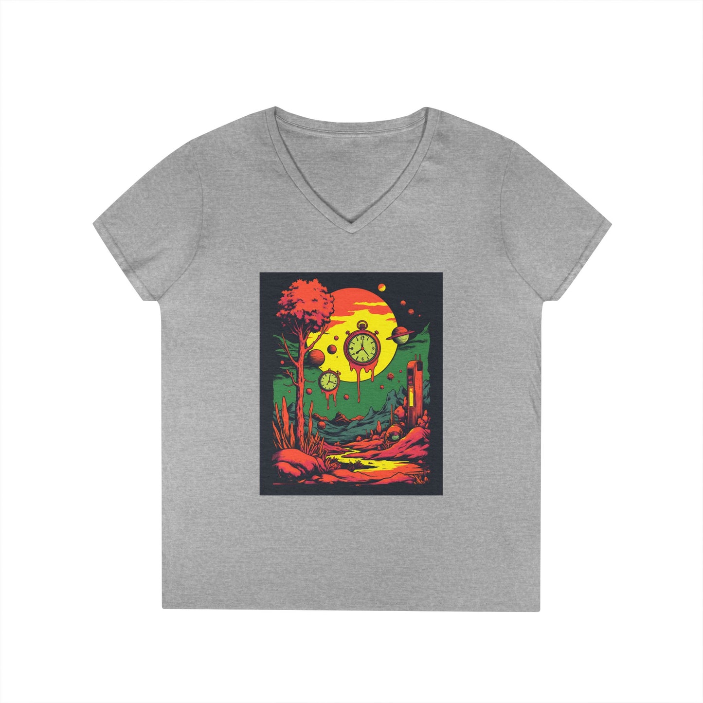 Ladies' V-Neck T-Shirt | Surreal Dripping Geometry