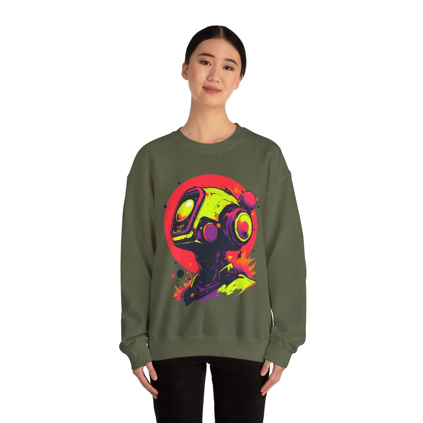 Unisex Heavy Blend™ Crewneck Sweatshirt | Y2K Abstract Robot T-Shirt Design