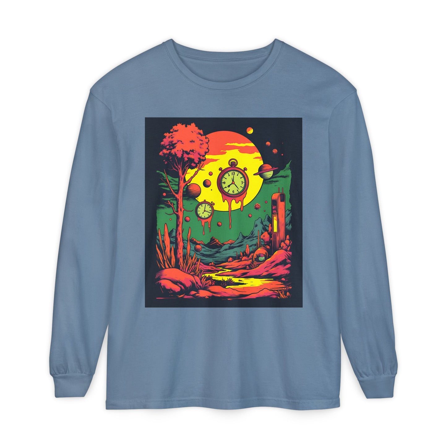 Unisex Garment-dyed Long Sleeve T-Shirt | Surreal Dripping Geometry