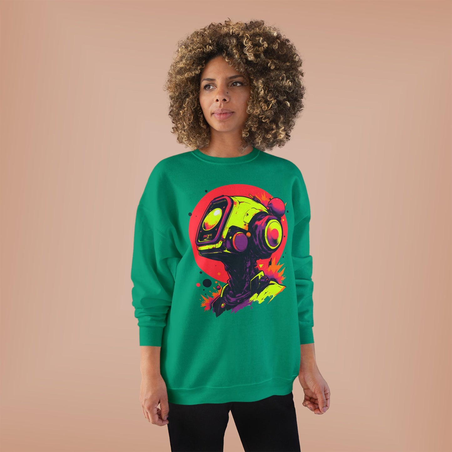 Unisex EcoSmart® Crewneck Sweatshirt | Y2K Abstract Robot T-Shirt Design