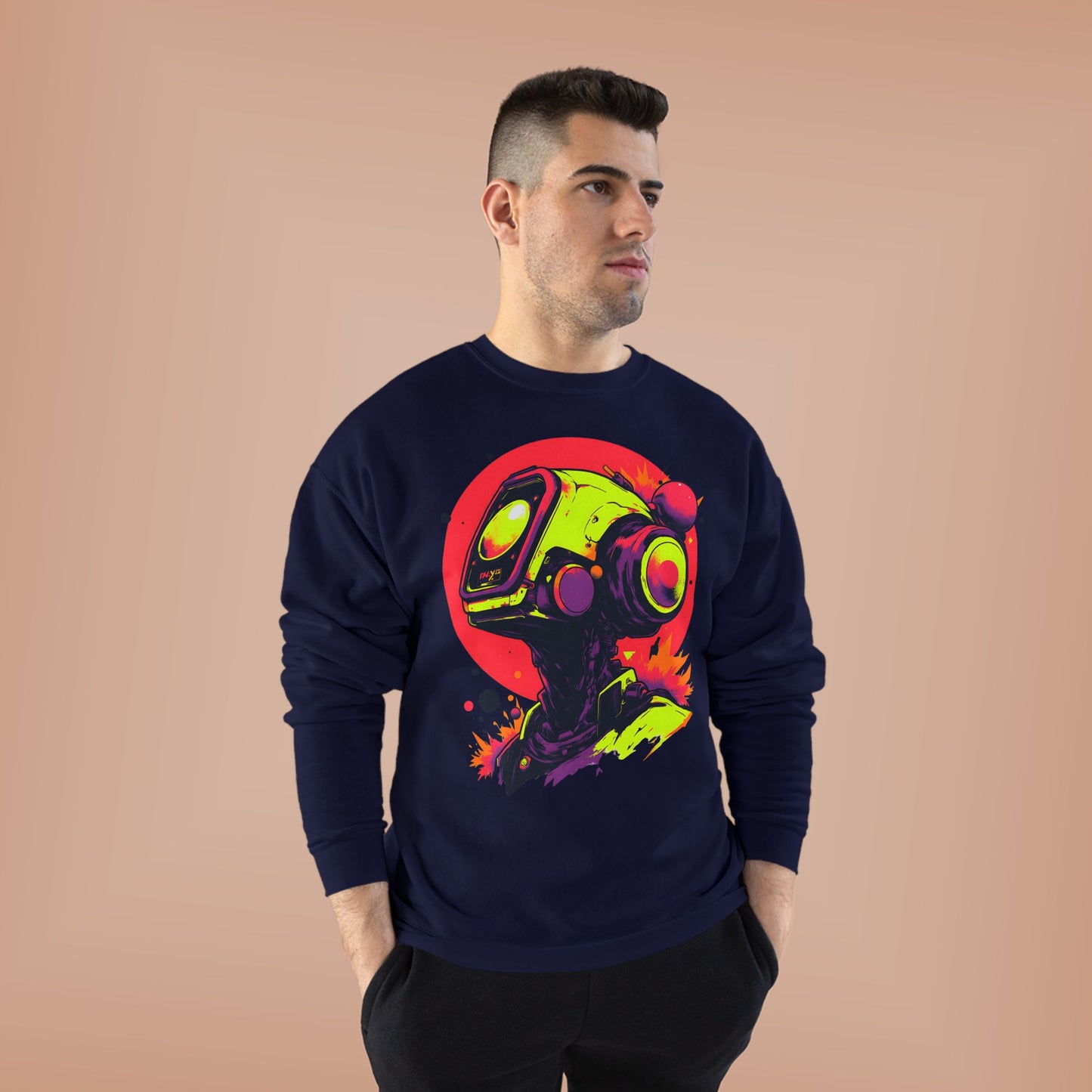 Unisex EcoSmart® Crewneck Sweatshirt | Y2K Abstract Robot T-Shirt Design