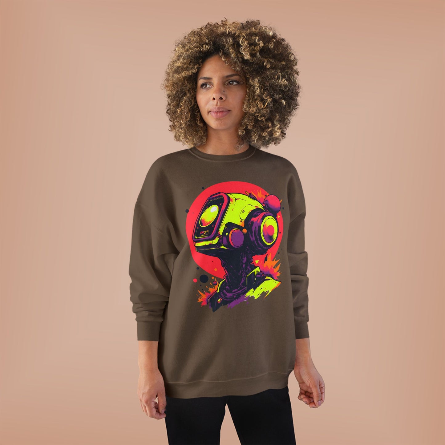 Unisex EcoSmart® Crewneck Sweatshirt | Y2K Abstract Robot T-Shirt Design