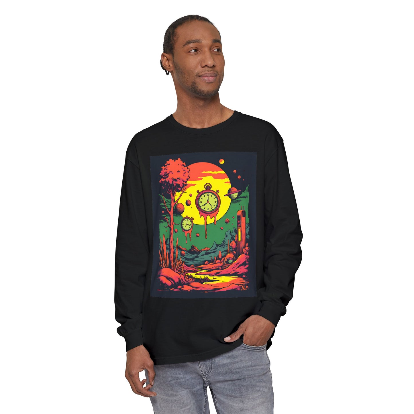 Unisex Garment-dyed Long Sleeve T-Shirt | Surreal Dripping Geometry