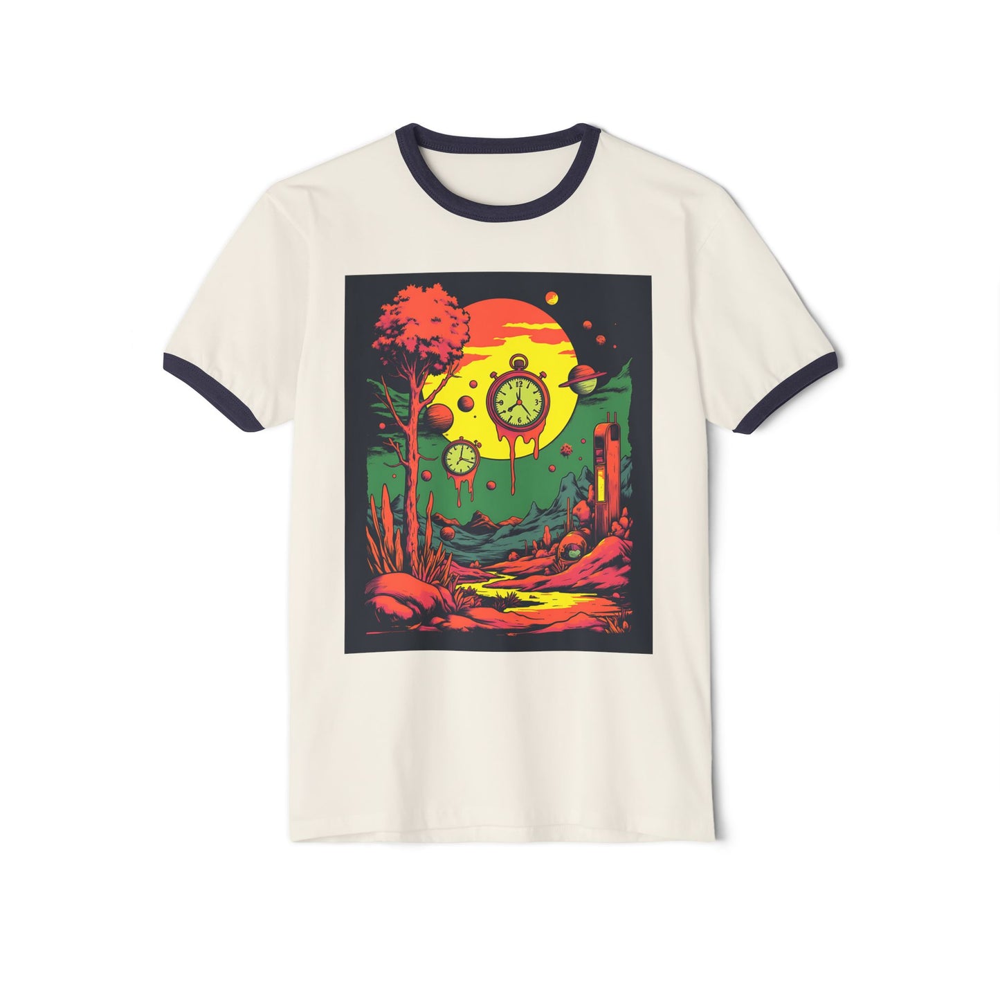Unisex Cotton Ringer T-Shirt | Surreal Dripping Geometry