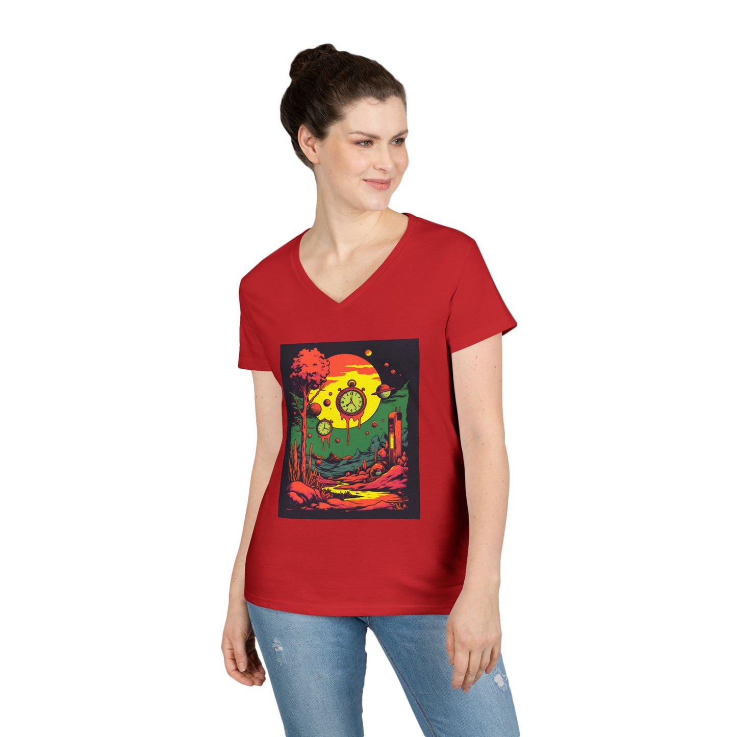 Ladies' V-Neck T-Shirt | Surreal Dripping Geometry