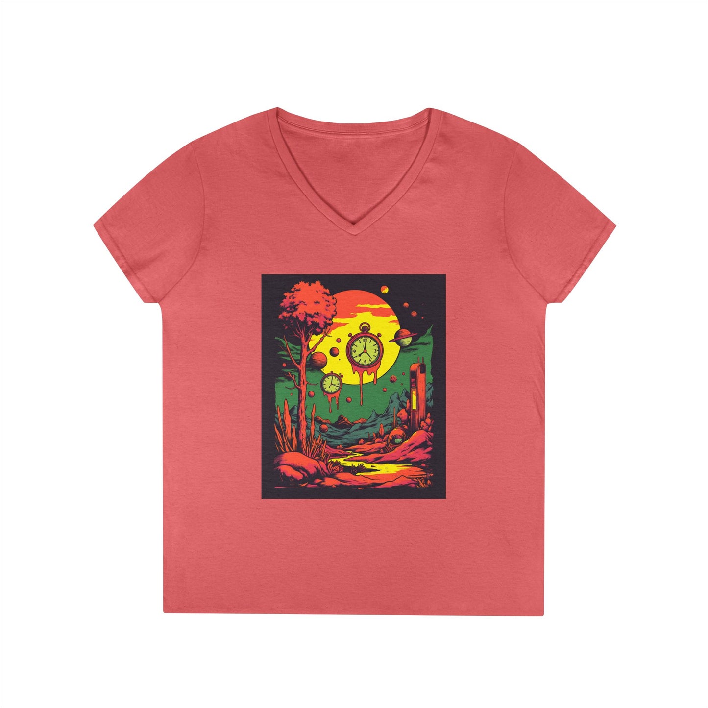 Ladies' V-Neck T-Shirt | Surreal Dripping Geometry