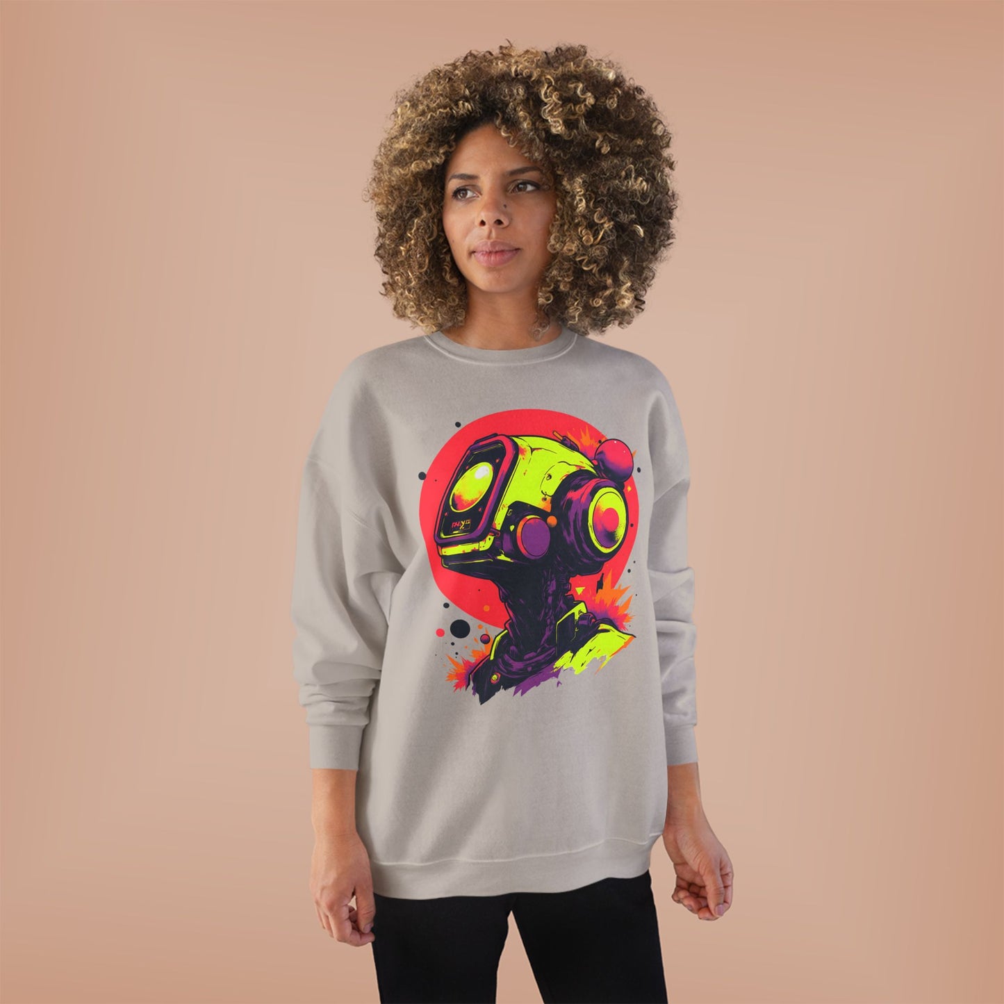 Unisex EcoSmart® Crewneck Sweatshirt | Y2K Abstract Robot T-Shirt Design