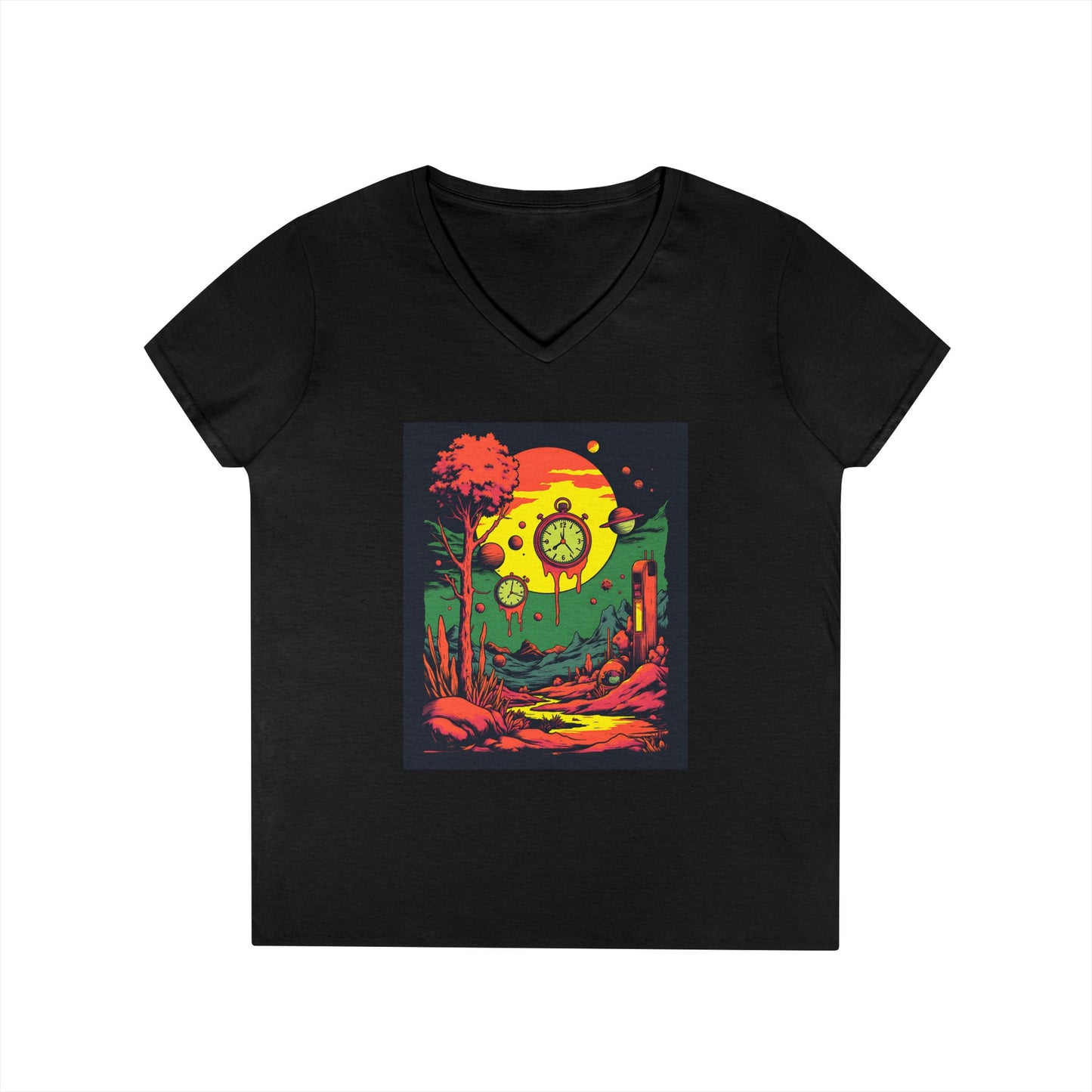 Ladies' V-Neck T-Shirt | Surreal Dripping Geometry