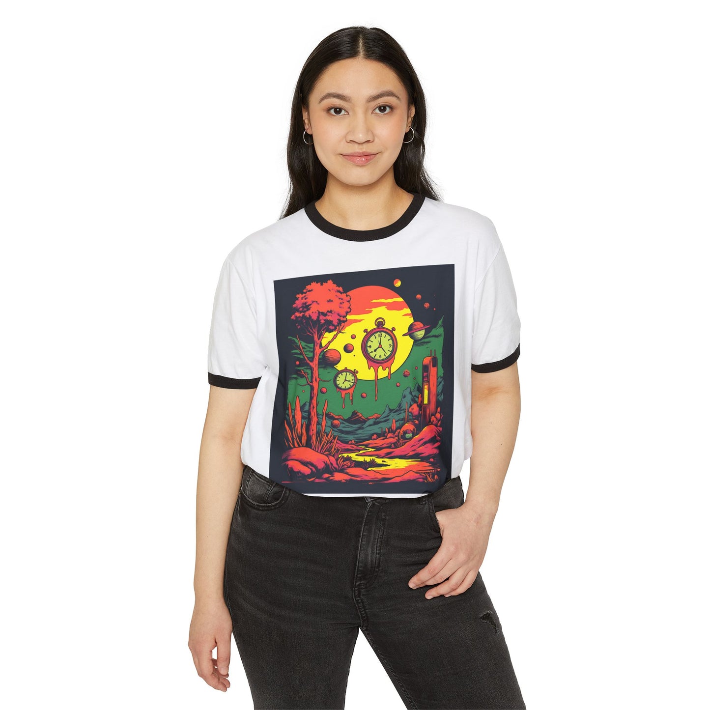 Unisex Cotton Ringer T-Shirt | Surreal Dripping Geometry