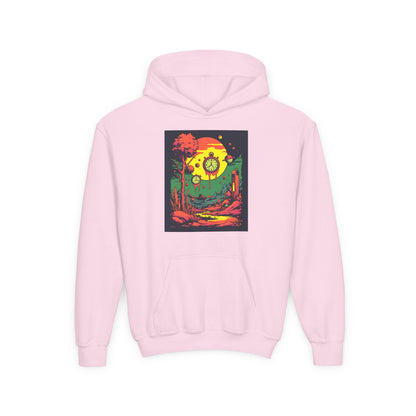 Youth Heavy Blend Hooded Sweatshirt | Surreal Dripping Geometry