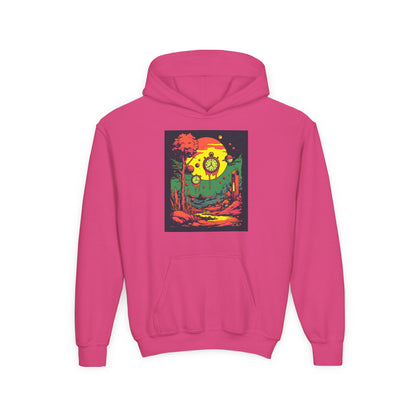 Youth Heavy Blend Hooded Sweatshirt | Surreal Dripping Geometry