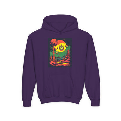 Youth Heavy Blend Hooded Sweatshirt | Surreal Dripping Geometry