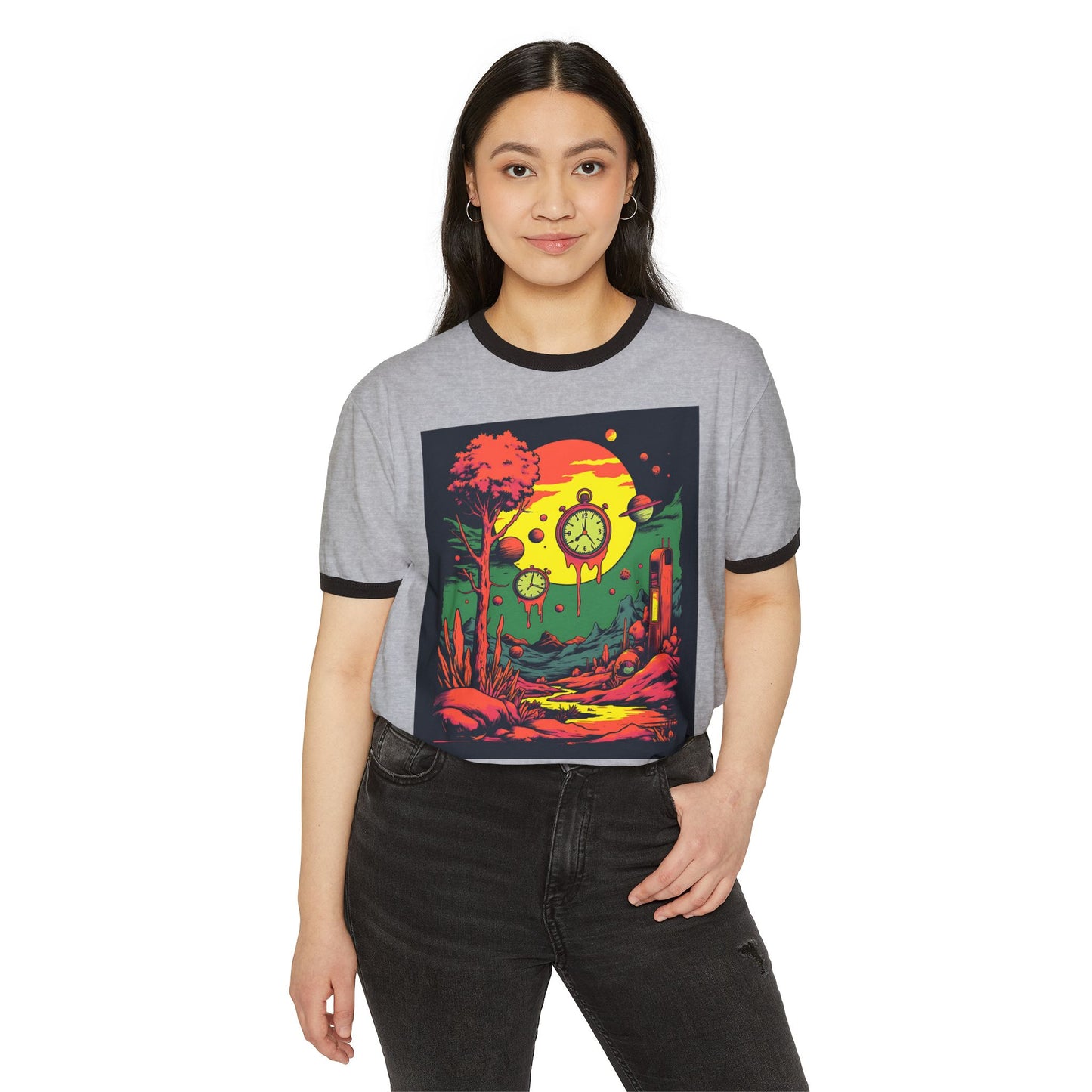 Unisex Cotton Ringer T-Shirt | Surreal Dripping Geometry
