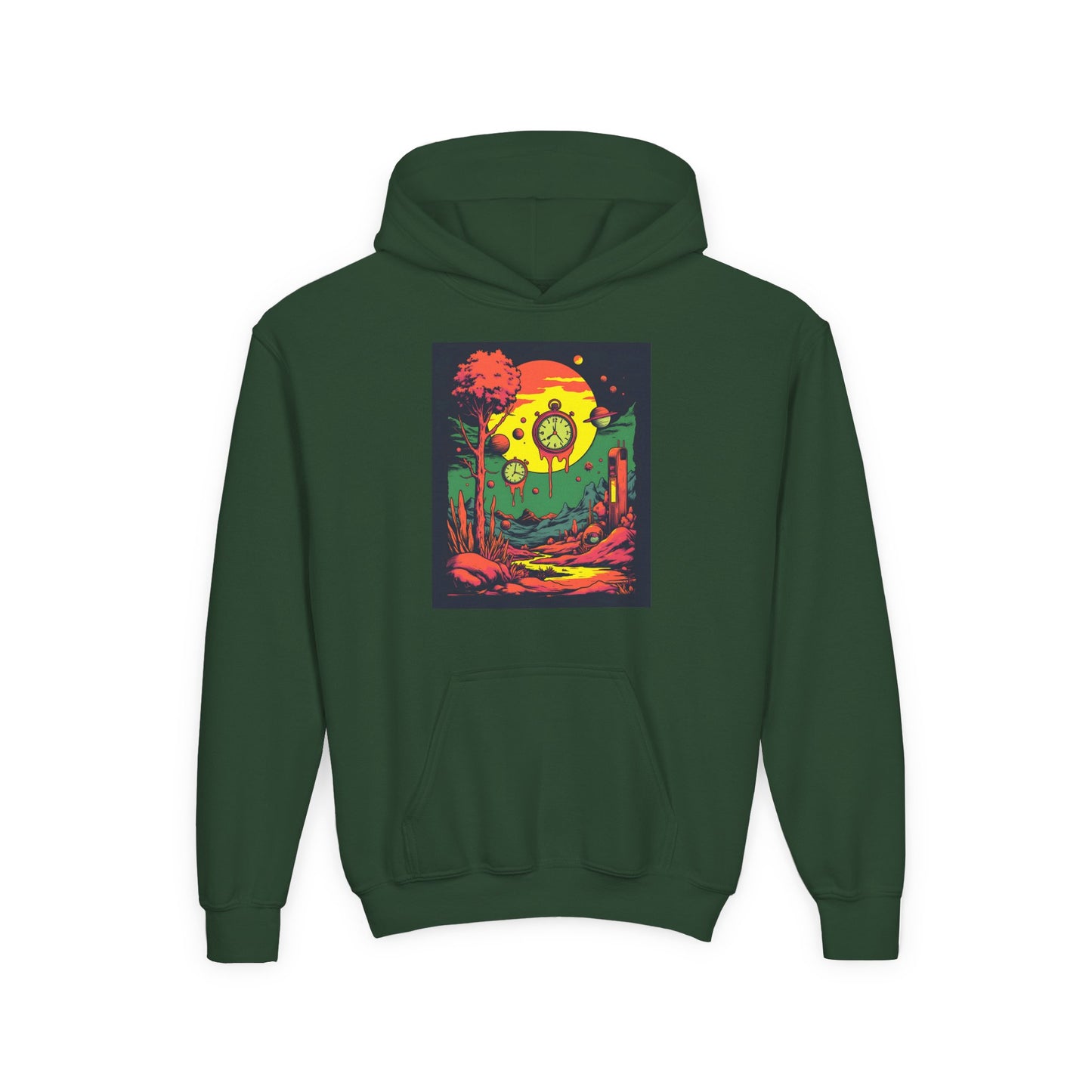 Youth Heavy Blend Hooded Sweatshirt | Surreal Dripping Geometry