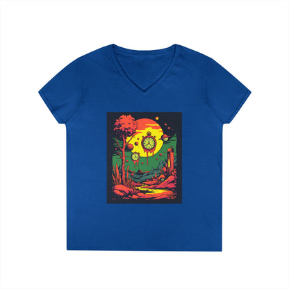 Ladies' V-Neck T-Shirt | Surreal Dripping Geometry