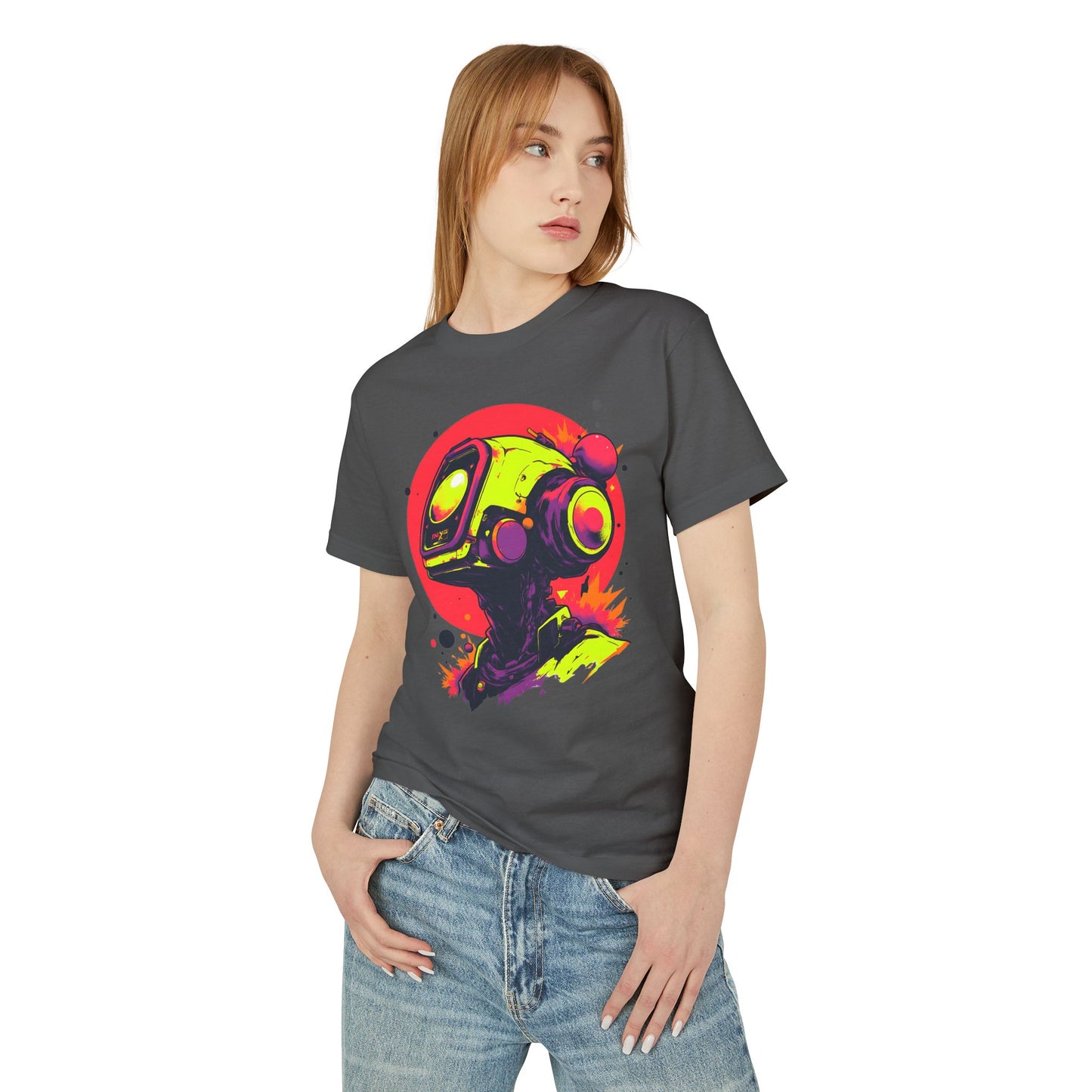 Unisex Garment-Dyed Heavyweight Cotton Tee | Y2K Abstract Robot T-Shirt Design