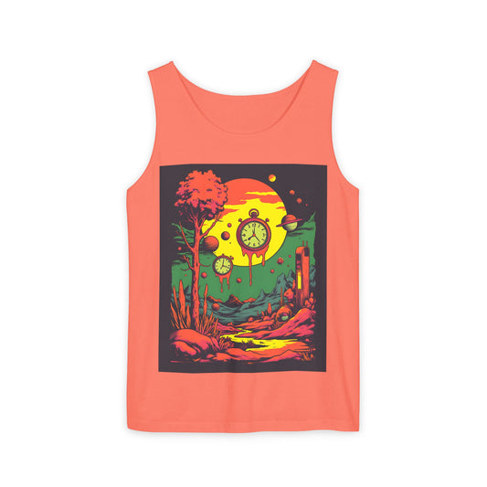 Unisex Garment-Dyed Tank Top | Surreal Dripping Geometry