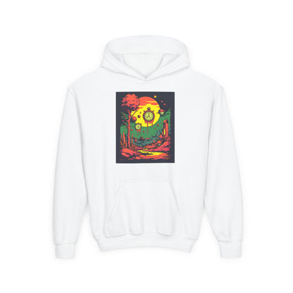 Youth Heavy Blend Hooded Sweatshirt | Surreal Dripping Geometry