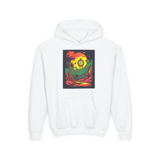 Youth Heavy Blend Hooded Sweatshirt | Surreal Dripping Geometry