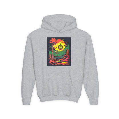 Youth Heavy Blend Hooded Sweatshirt | Surreal Dripping Geometry