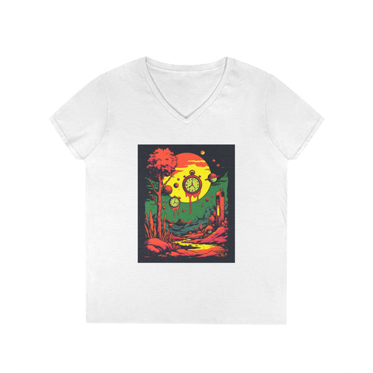 Ladies' V-Neck T-Shirt | Surreal Dripping Geometry