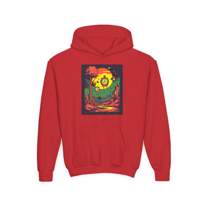 Youth Heavy Blend Hooded Sweatshirt | Surreal Dripping Geometry