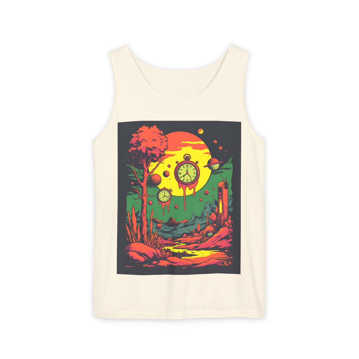 Unisex Garment-Dyed Tank Top | Surreal Dripping Geometry