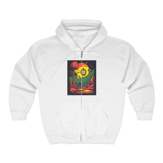 Unisex Heavy Blend™ Full Zip Hooded Sweatshirt | Surreal Dripping Geometry
