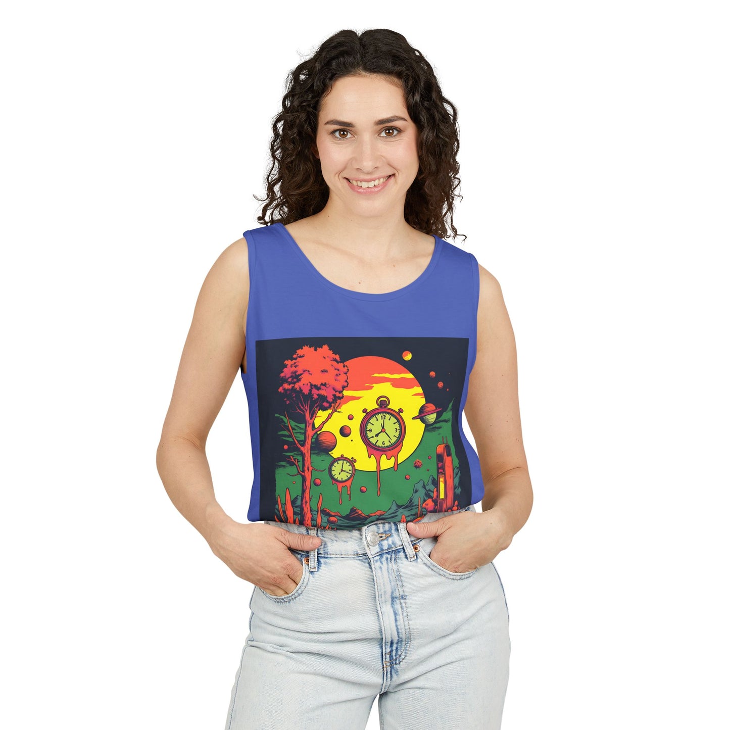 Unisex Garment-Dyed Tank Top | Surreal Dripping Geometry