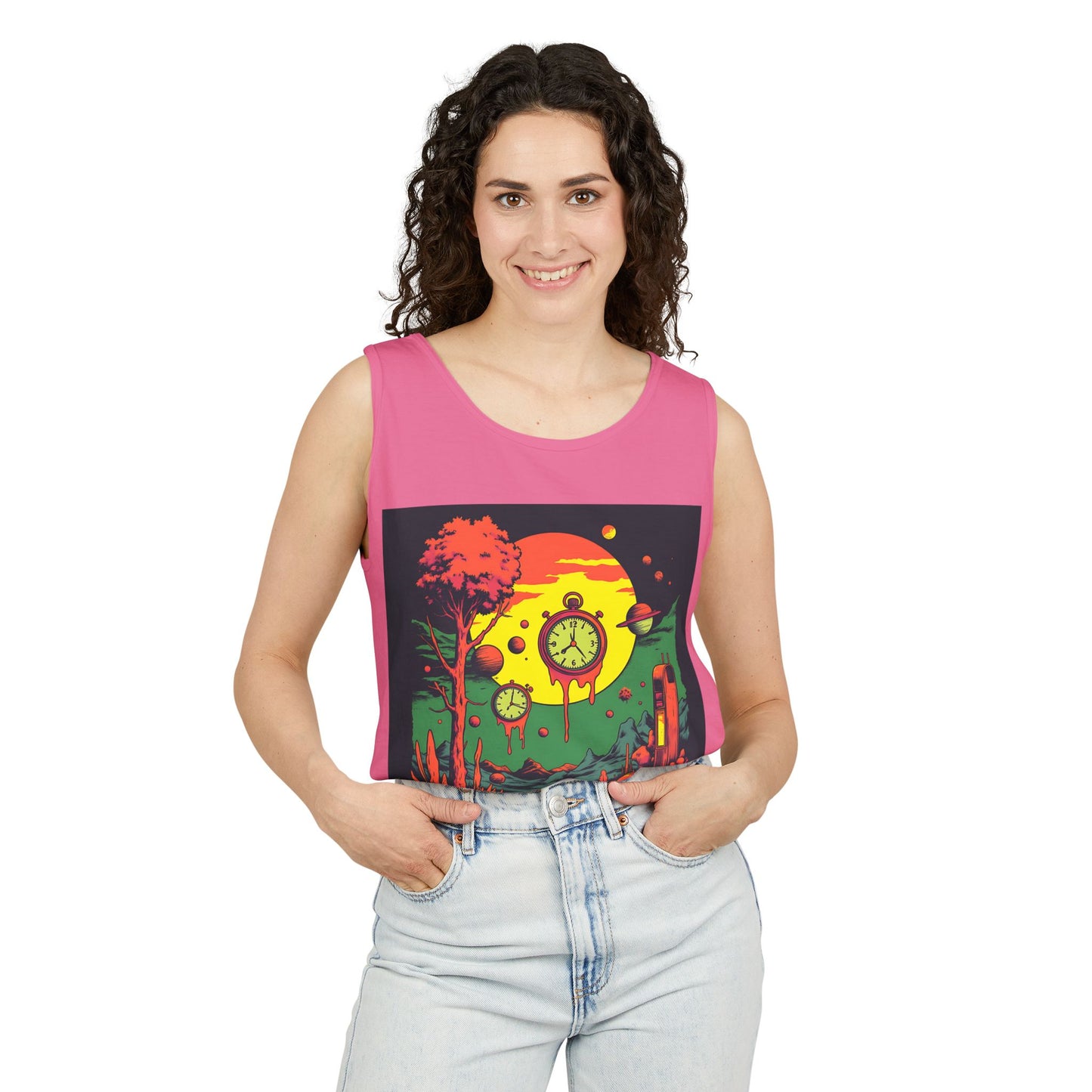 Unisex Garment-Dyed Tank Top | Surreal Dripping Geometry