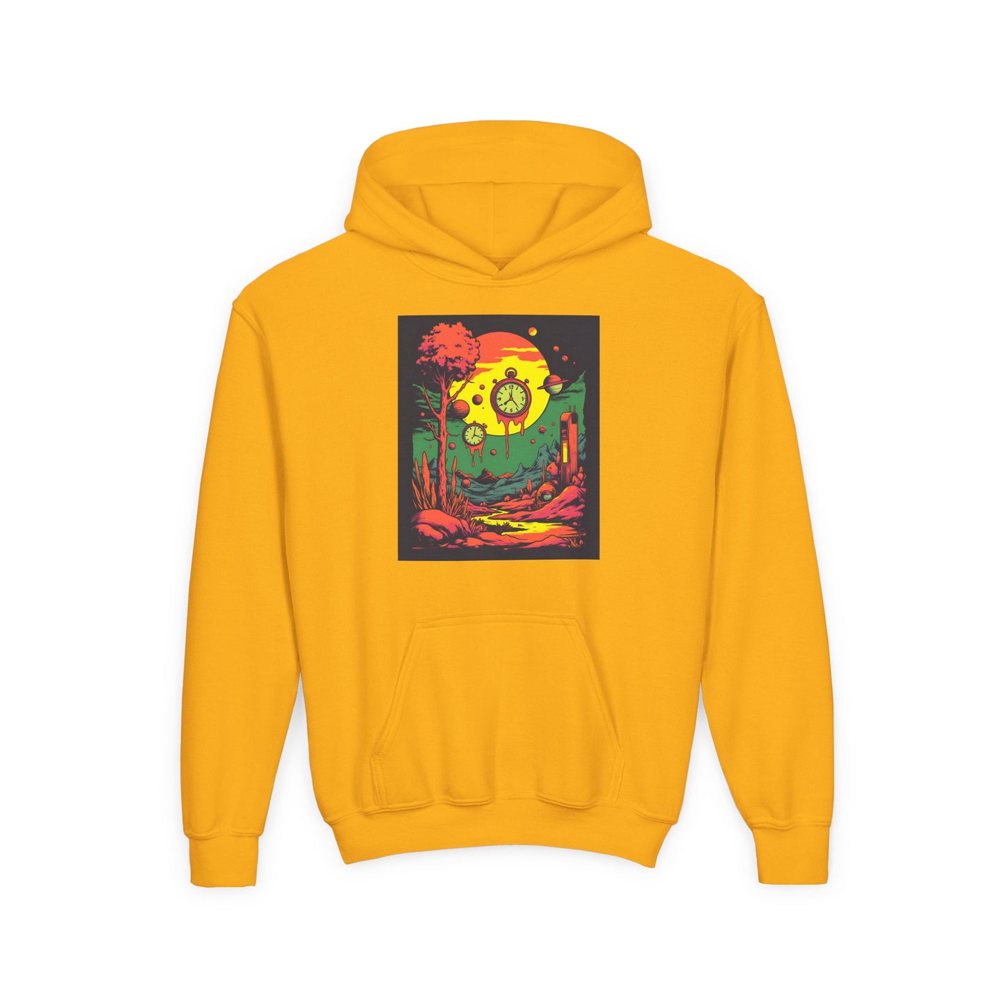 Youth Heavy Blend Hooded Sweatshirt | Surreal Dripping Geometry