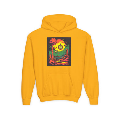 Youth Heavy Blend Hooded Sweatshirt | Surreal Dripping Geometry