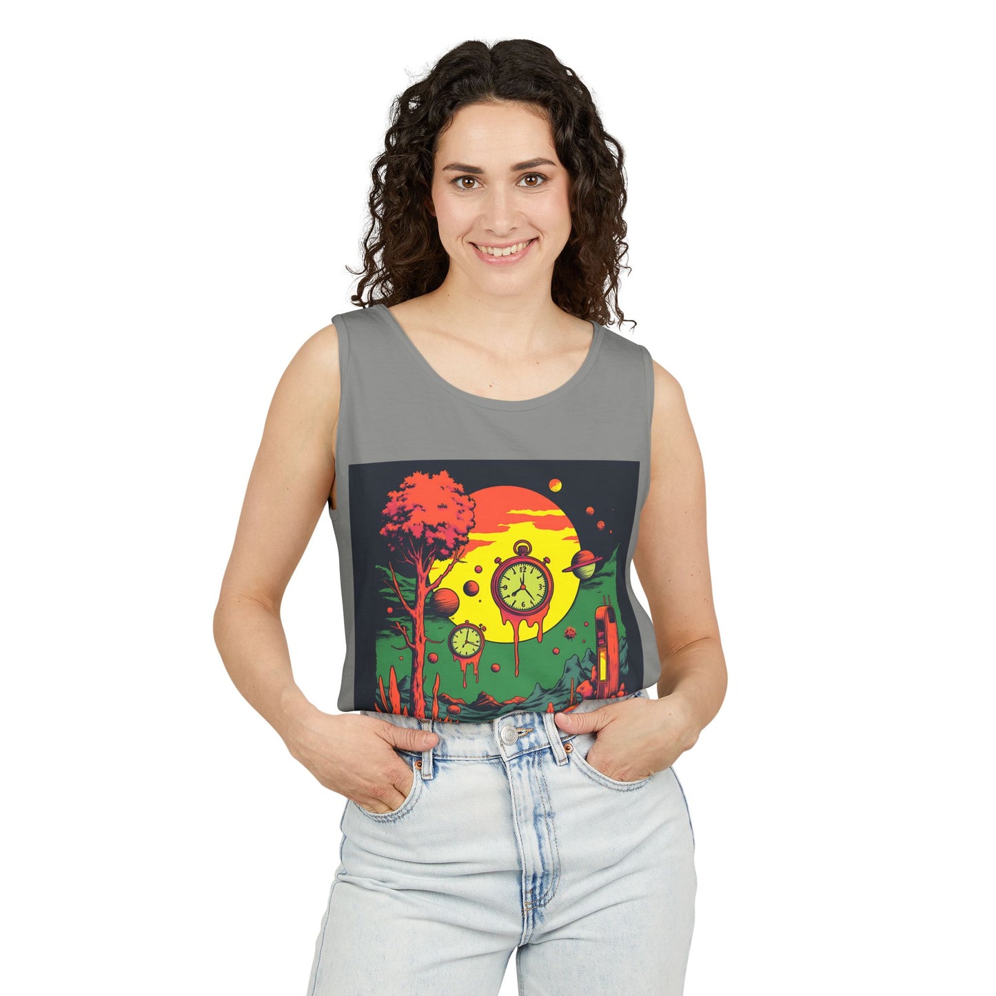 Unisex Garment-Dyed Tank Top | Surreal Dripping Geometry