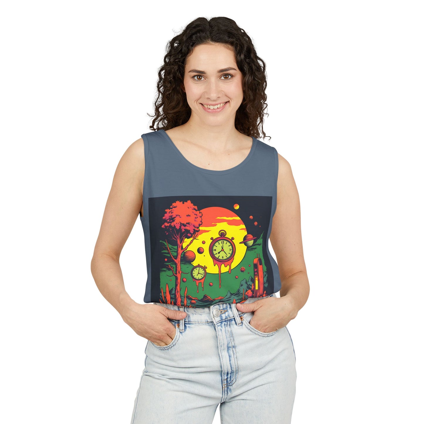 Unisex Garment-Dyed Tank Top | Surreal Dripping Geometry