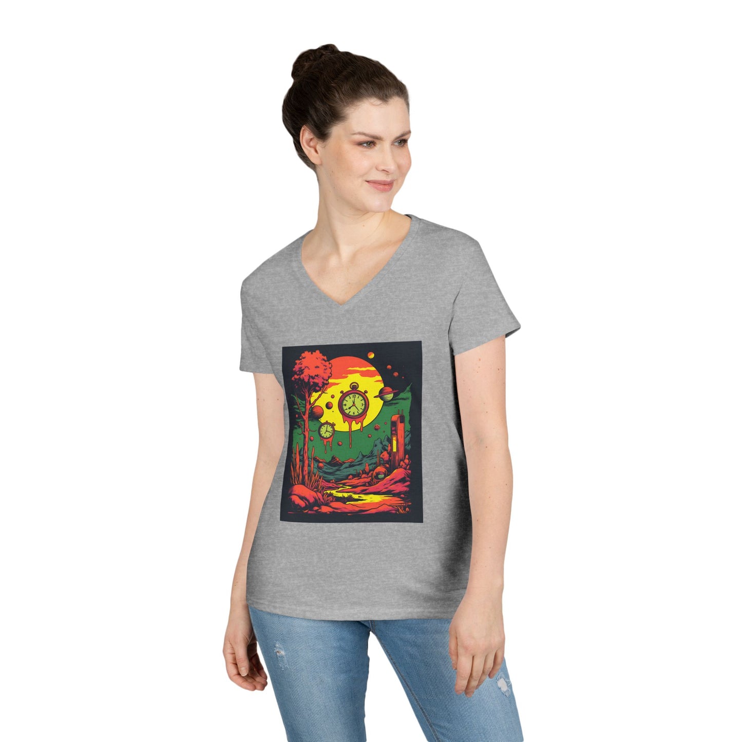 Ladies' V-Neck T-Shirt | Surreal Dripping Geometry